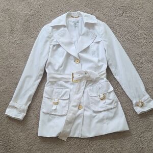 Cache White Trench Coat with Gold Accents